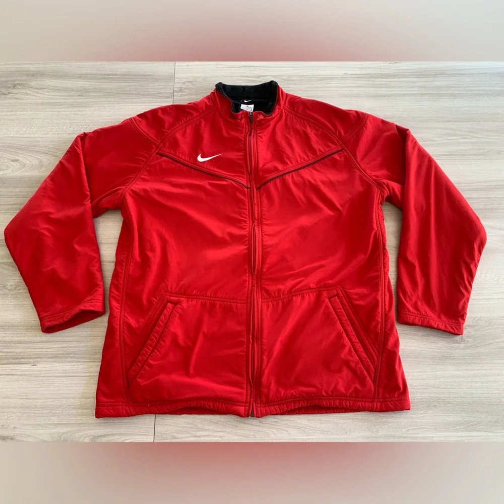 Men's Nike Team Dry Full‎ Zip Jacket Training Sz XL Red Fleece Lining
